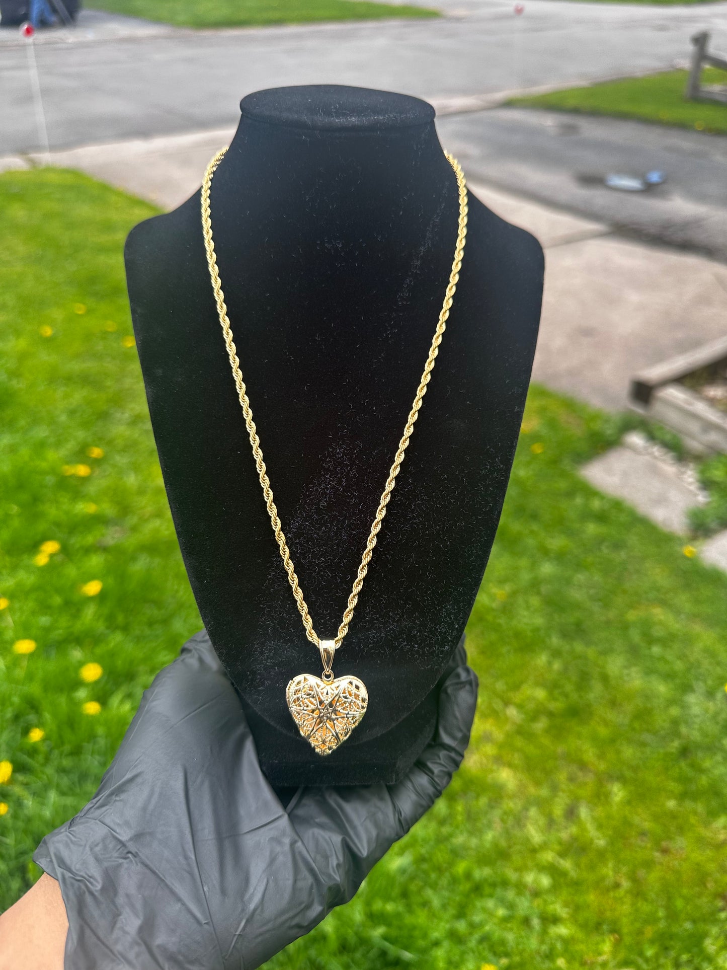 18K GOLD HEART LOCKET + PVD ROPE CHAIN 💦✨